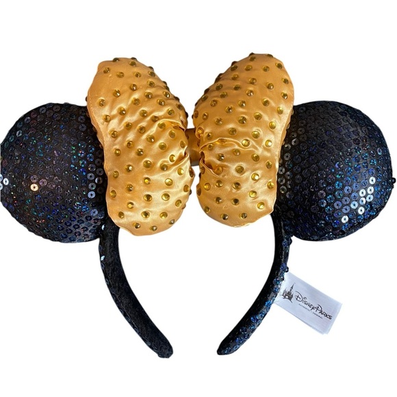 NWOT Disney Minnie Mouse Black and Gold Sequin Jeweled Ears - Picture 1 of 3